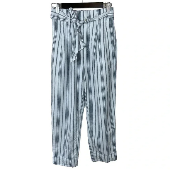 Madewell Baltic Stripe Linen Cotton Blend Paperbag Pants - Picture 2 of 13